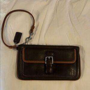 Coach Brown Leather Wristlet with Buckle